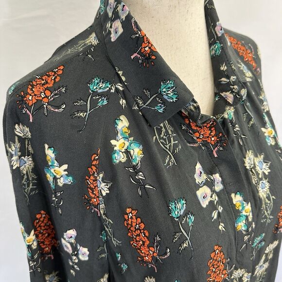 Natural Life Dark Gray Floral Maxi Peasant Dress LARGE Boho Tiered Long Sleeve - Picture 5 of 8